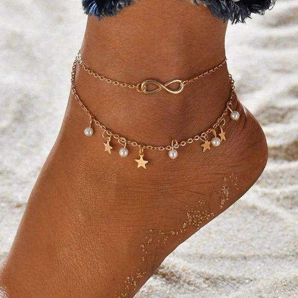 mam262 Jewelry - Gold Infinity, Faux Pearl and Star Anklet